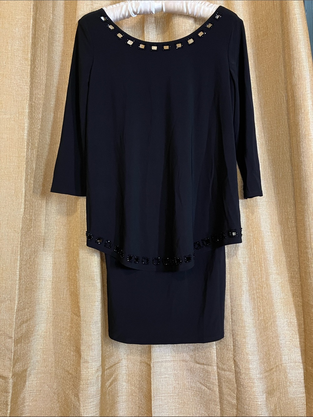 Laundry By Shelli Segal Black Long-Sleeve Beaded Overlay Dress